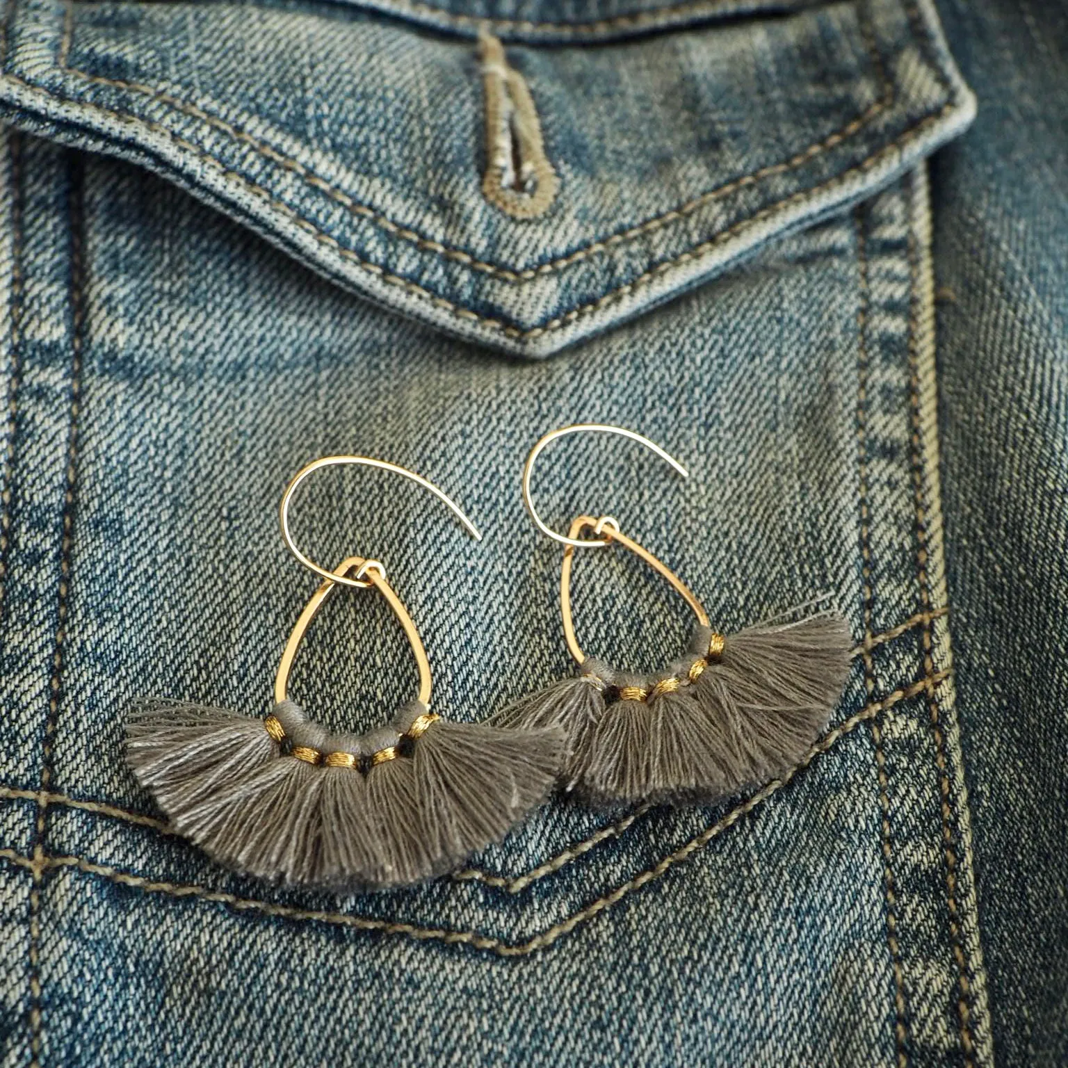 Grey Tassel Teardrop Earrings