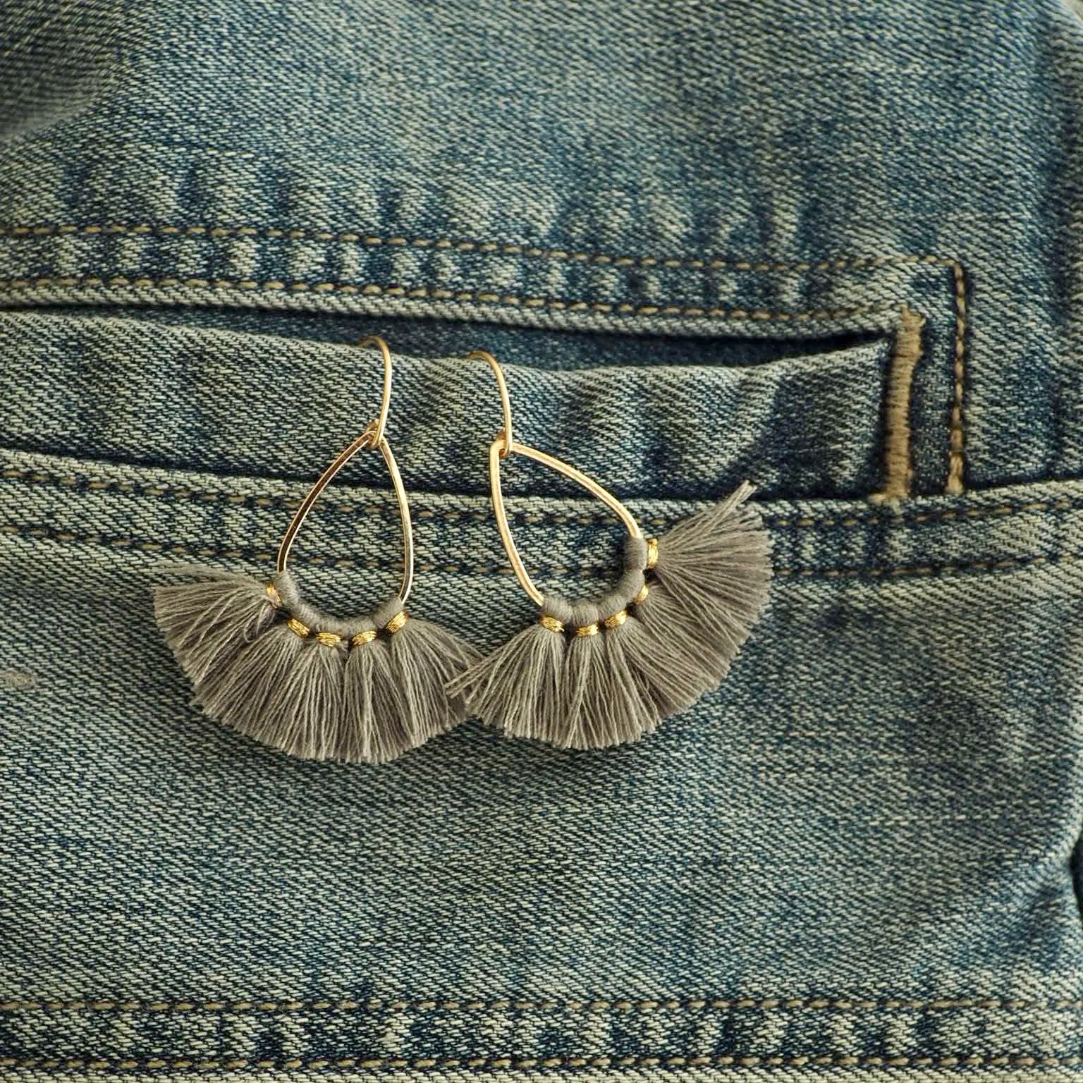 Grey Tassel Teardrop Earrings