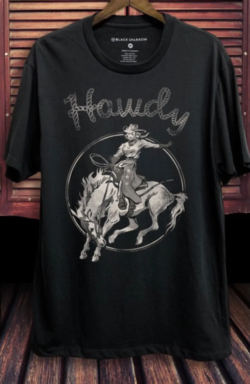 Hand Drawn Howdy Tee - Grey or Black