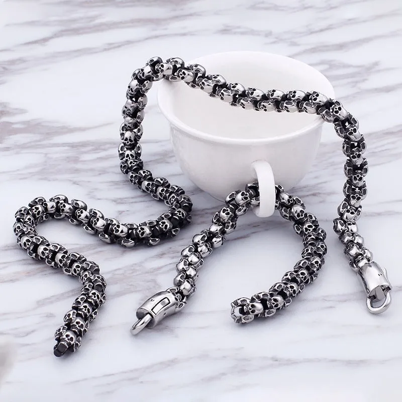 Heavy Solid Stainless Steel Skull Necklace For Men