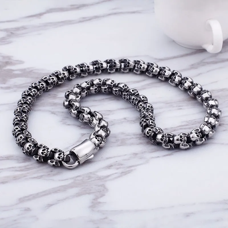 Heavy Solid Stainless Steel Skull Necklace For Men