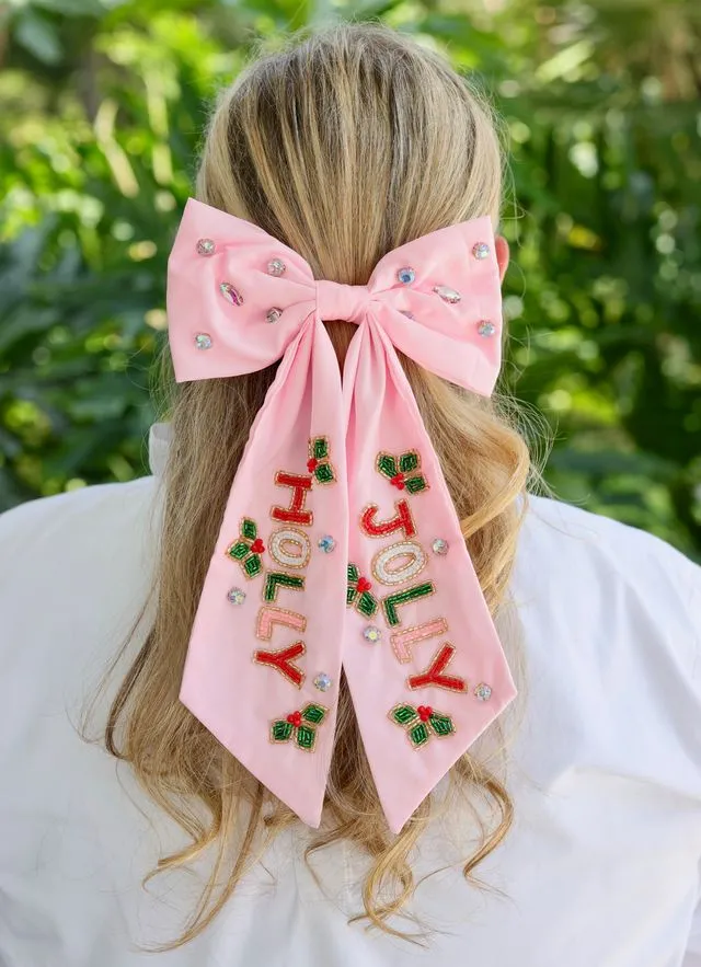 Holly Jolly Hair Bow PINK