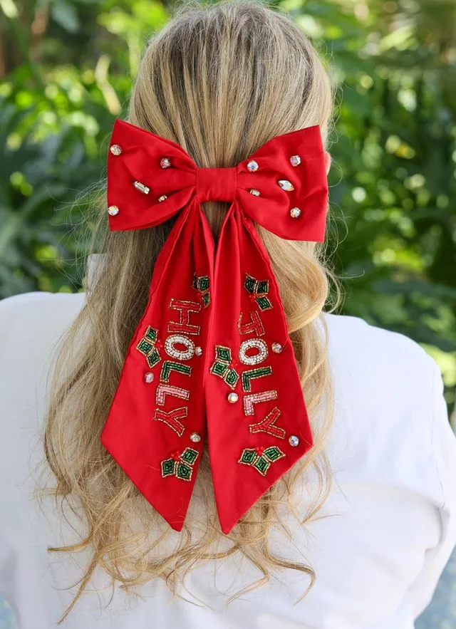 Holly Jolly Hair Bow RED