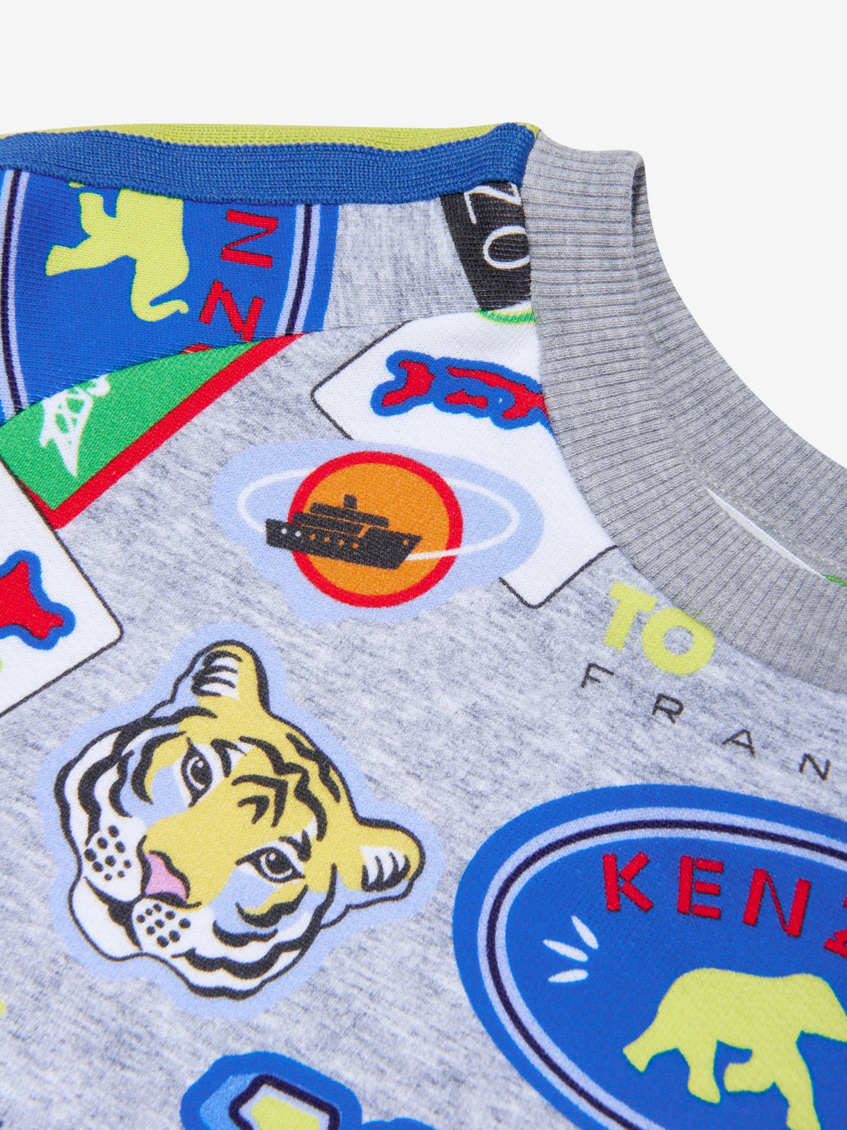 KENZO KIDS - Boys Badge Print Sweatshirt in Grey | Childsplay Clothing