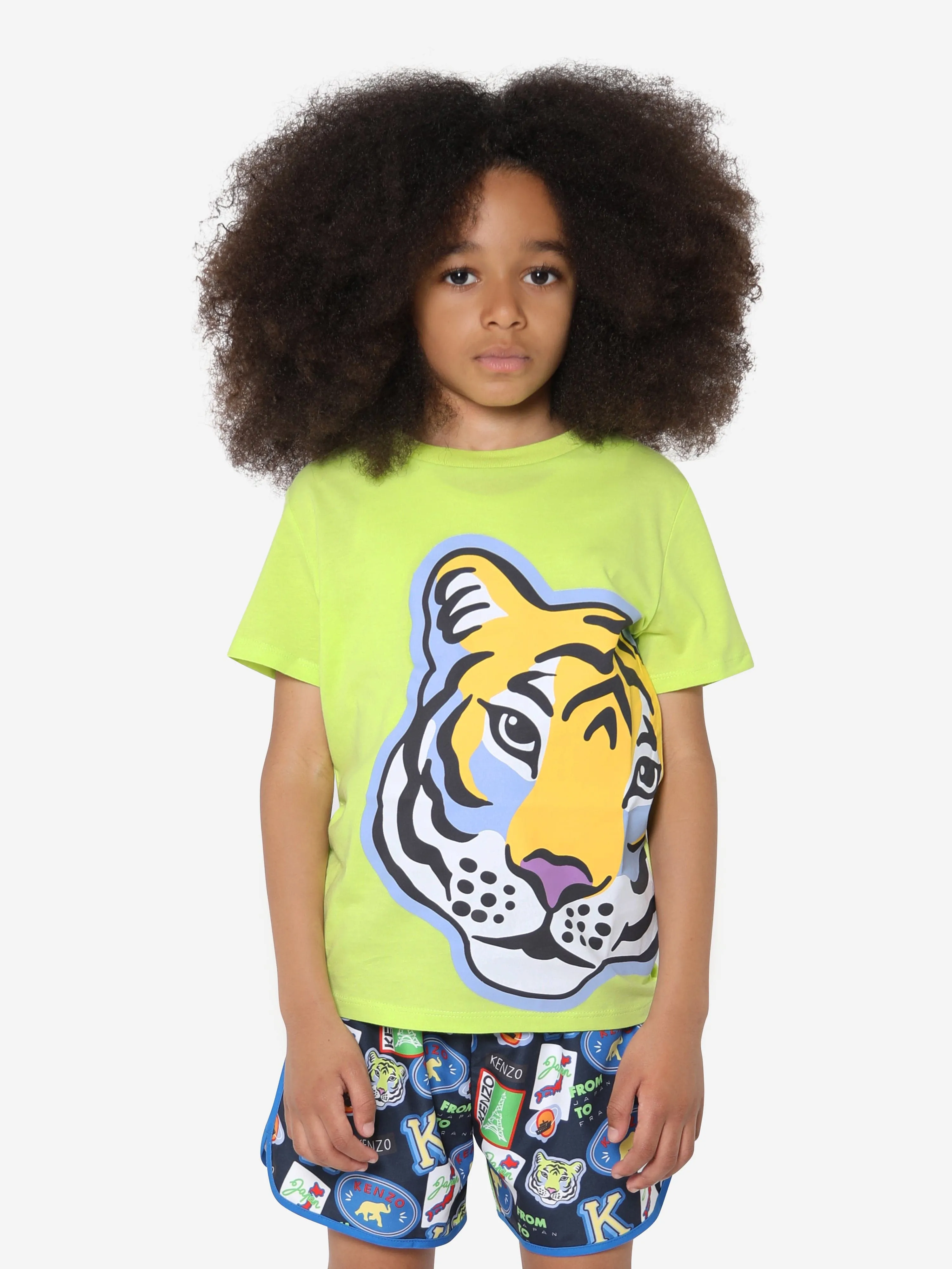 KENZO KIDS - Boys Organic Cotton Tiger T-Shirt in Lime | Childsplay Clothing