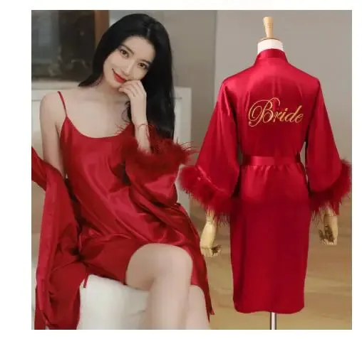 Kimono Robe Women Nightwear Satin Bride Wedding Bathrobe Gown