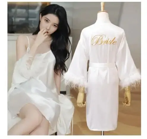 Kimono Robe Women Nightwear Satin Bride Wedding Bathrobe Gown