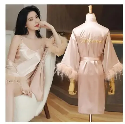 Kimono Robe Women Nightwear Satin Bride Wedding Bathrobe Gown