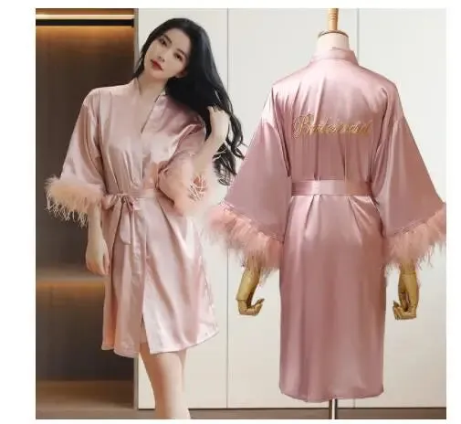 Kimono Robe Women Nightwear Satin Bride Wedding Bathrobe Gown