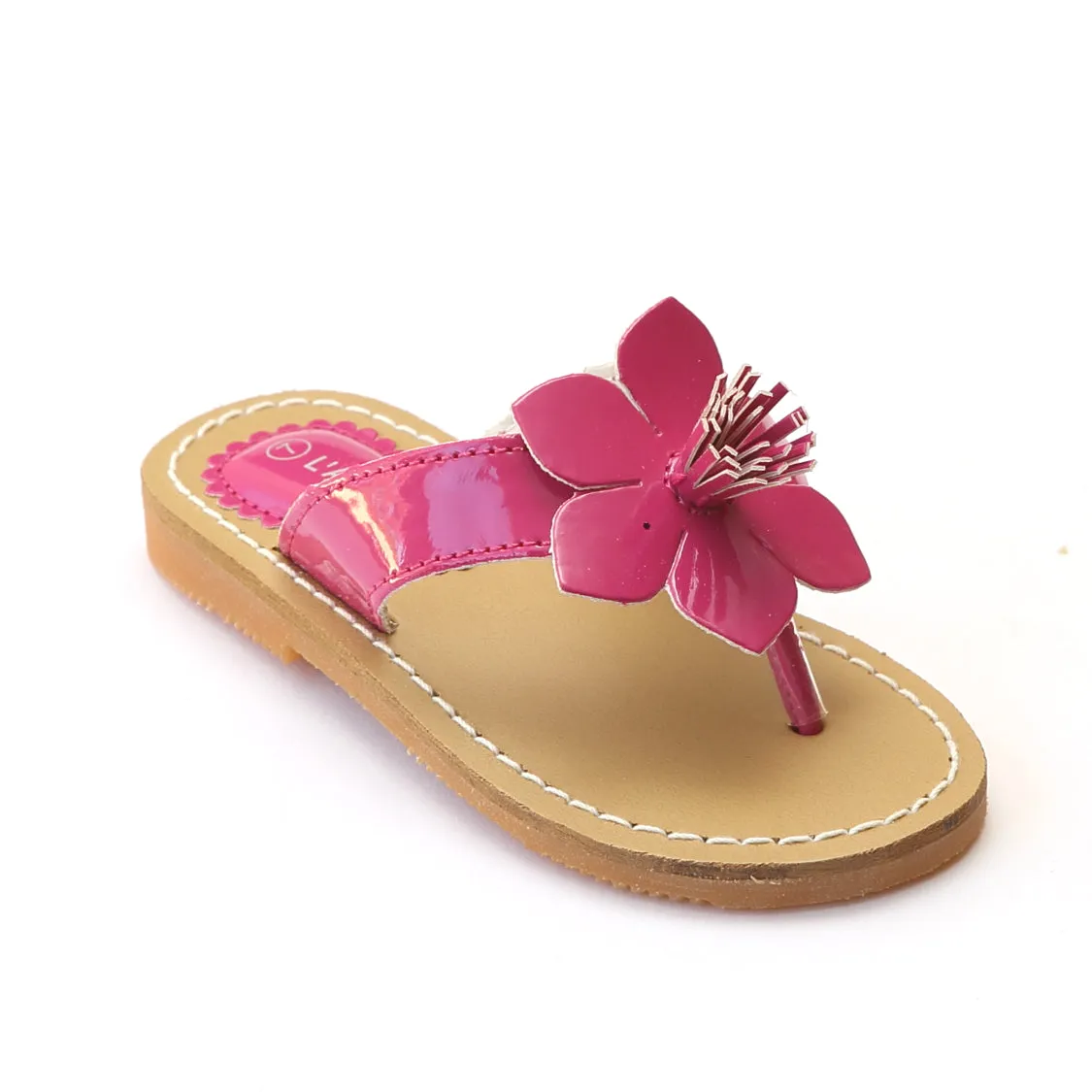 L'Amour Girls Fuchsia Flower Thong Sandals