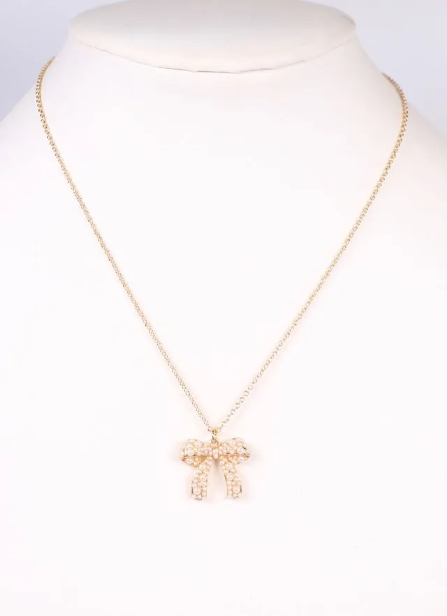 Lohan Pearl Bow Necklace GOLD