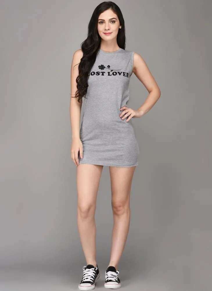 'Lost Lover' Printed Grey Basic Dress