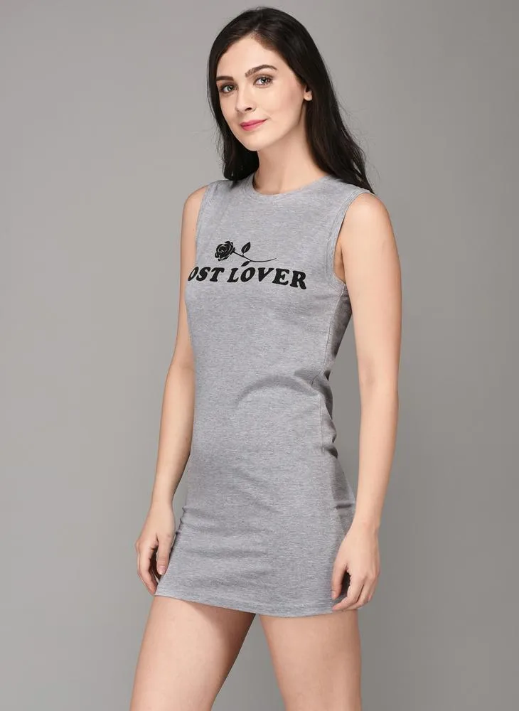 'Lost Lover' Printed Grey Basic Dress