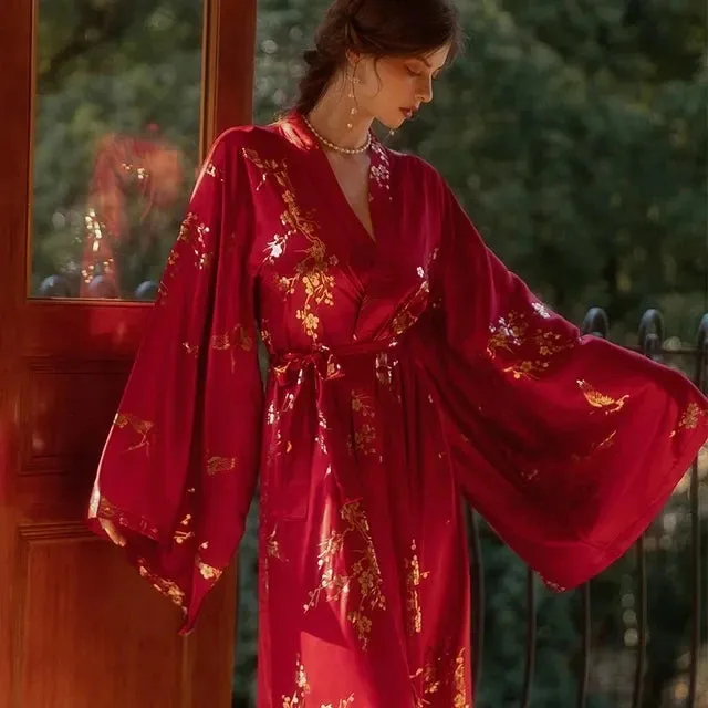 Luxury Kimono Robe Bathrobe Morning Dressing Gown