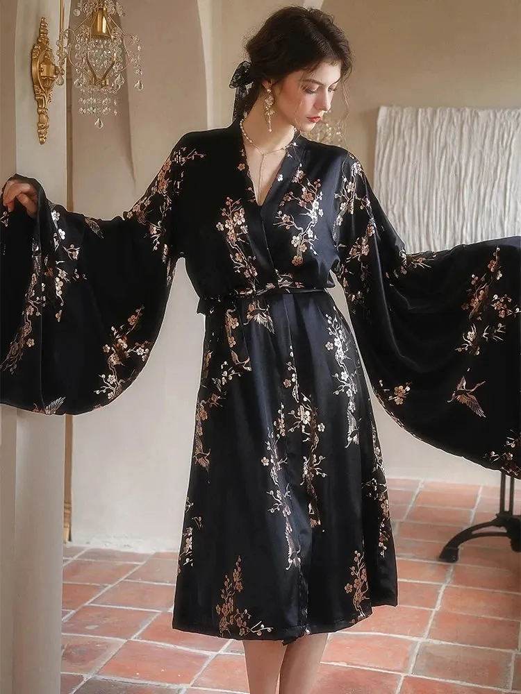 Luxury Kimono Robe Bathrobe Morning Dressing Gown