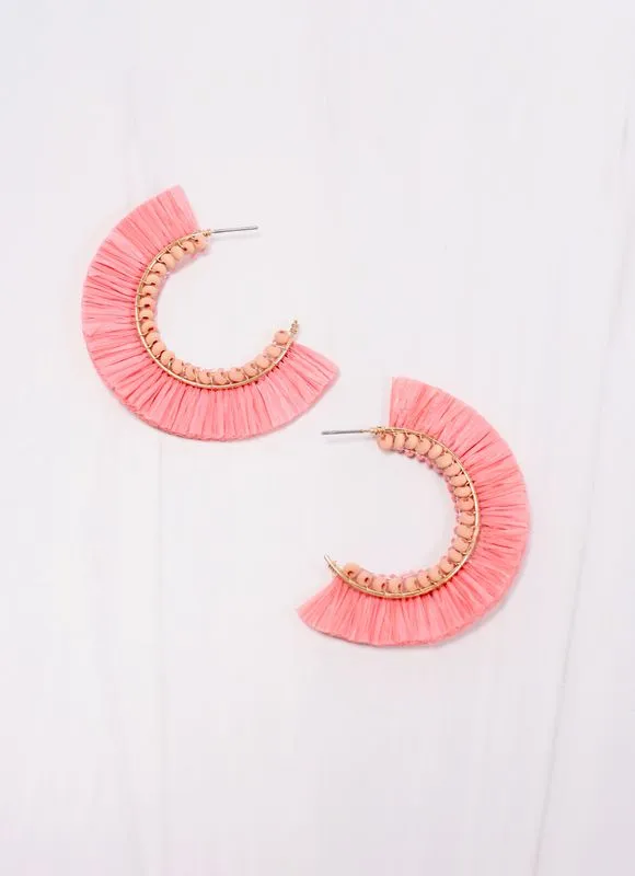 Lymon Fringe Hoop Earring CORAL