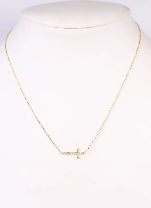 MacMillian CZ Side Cross Necklace GOLD