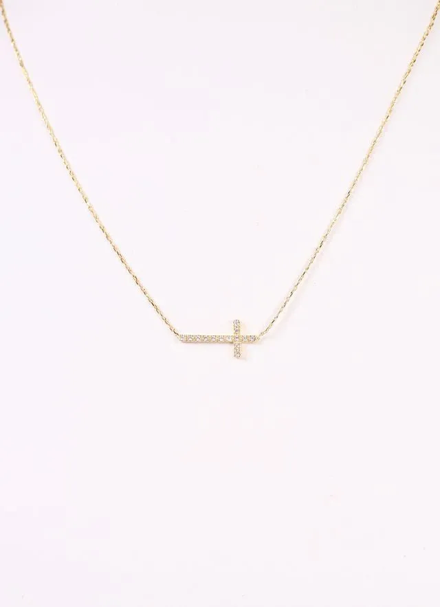 MacMillian CZ Side Cross Necklace GOLD