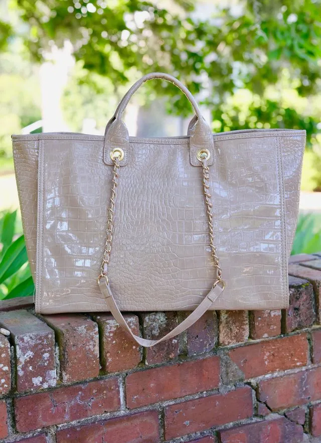 Melissa Tote Bag Taupe Patent RESTOCK END OF SEPTEMBER