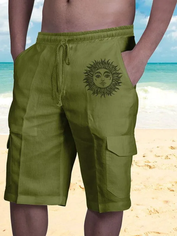 Men Linen Cargo Shorts Sunny Face