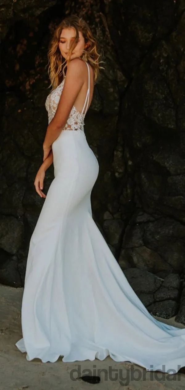 Mermaid Sexy V-neck Lace Open Back Wedding Dresses,DB10257