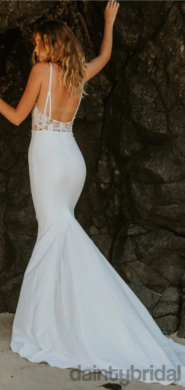 Mermaid Sexy V-neck Lace Open Back Wedding Dresses,DB10257