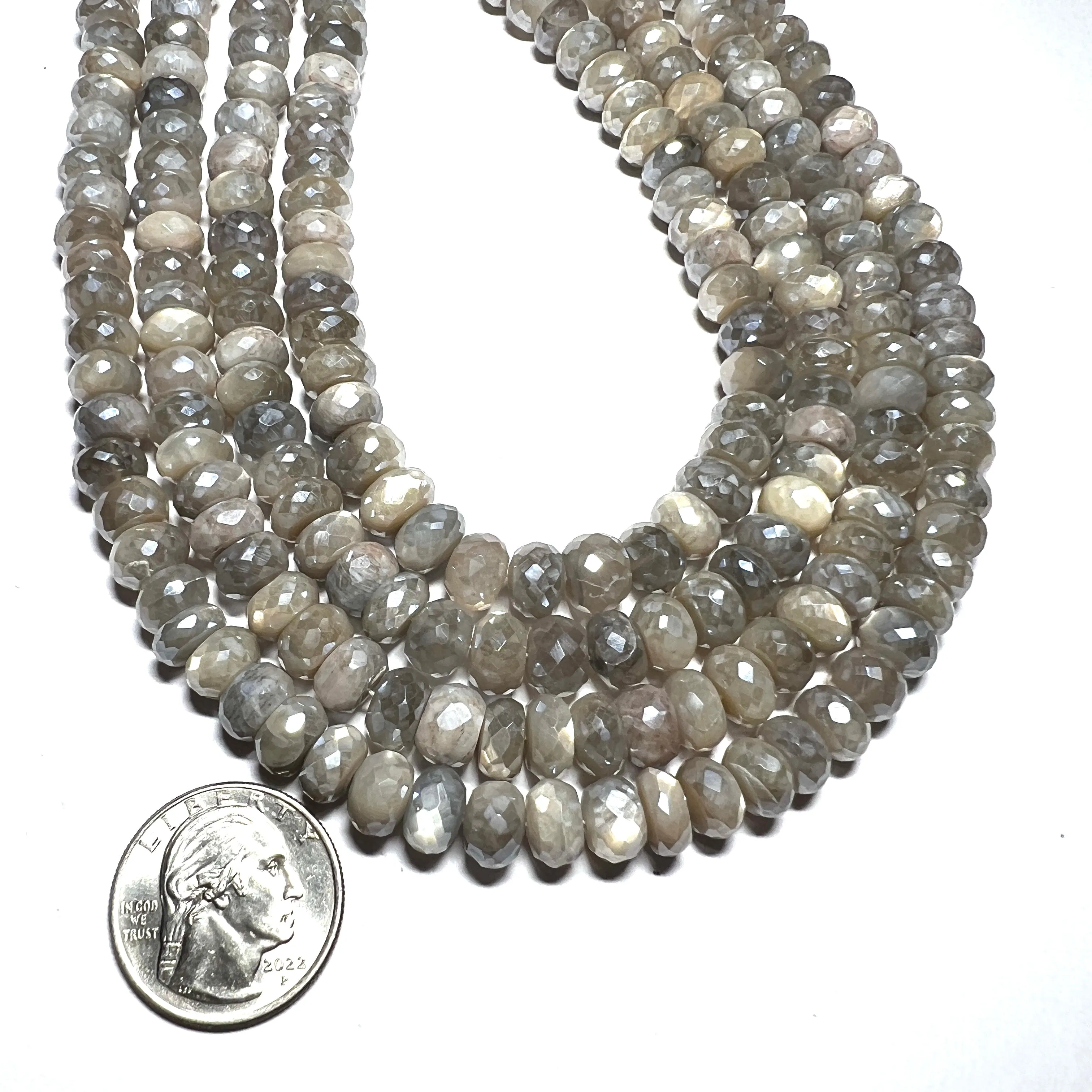 Natural Grey Moonstone -  Faceted  Rondelles