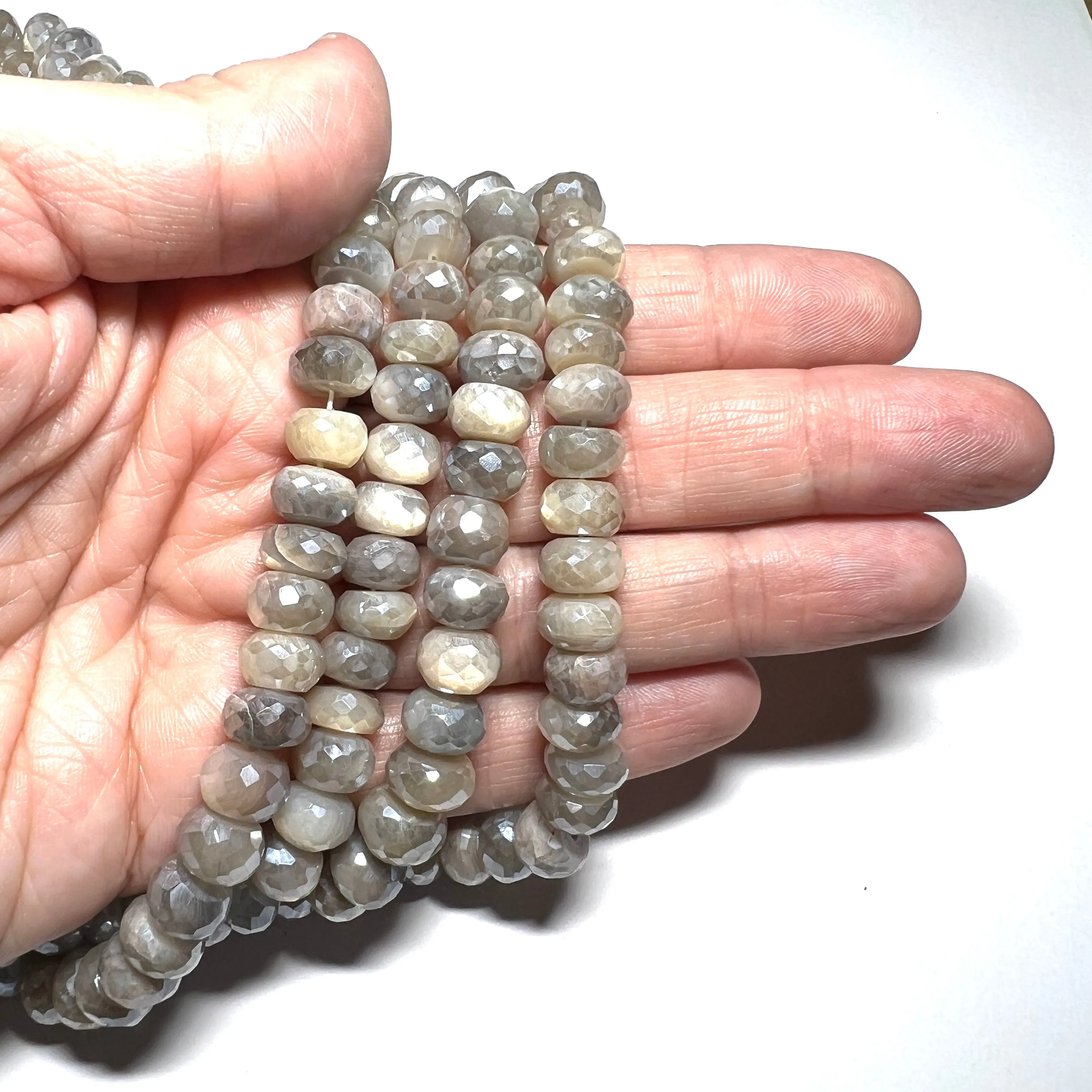 Natural Grey Moonstone -  Faceted  Rondelles