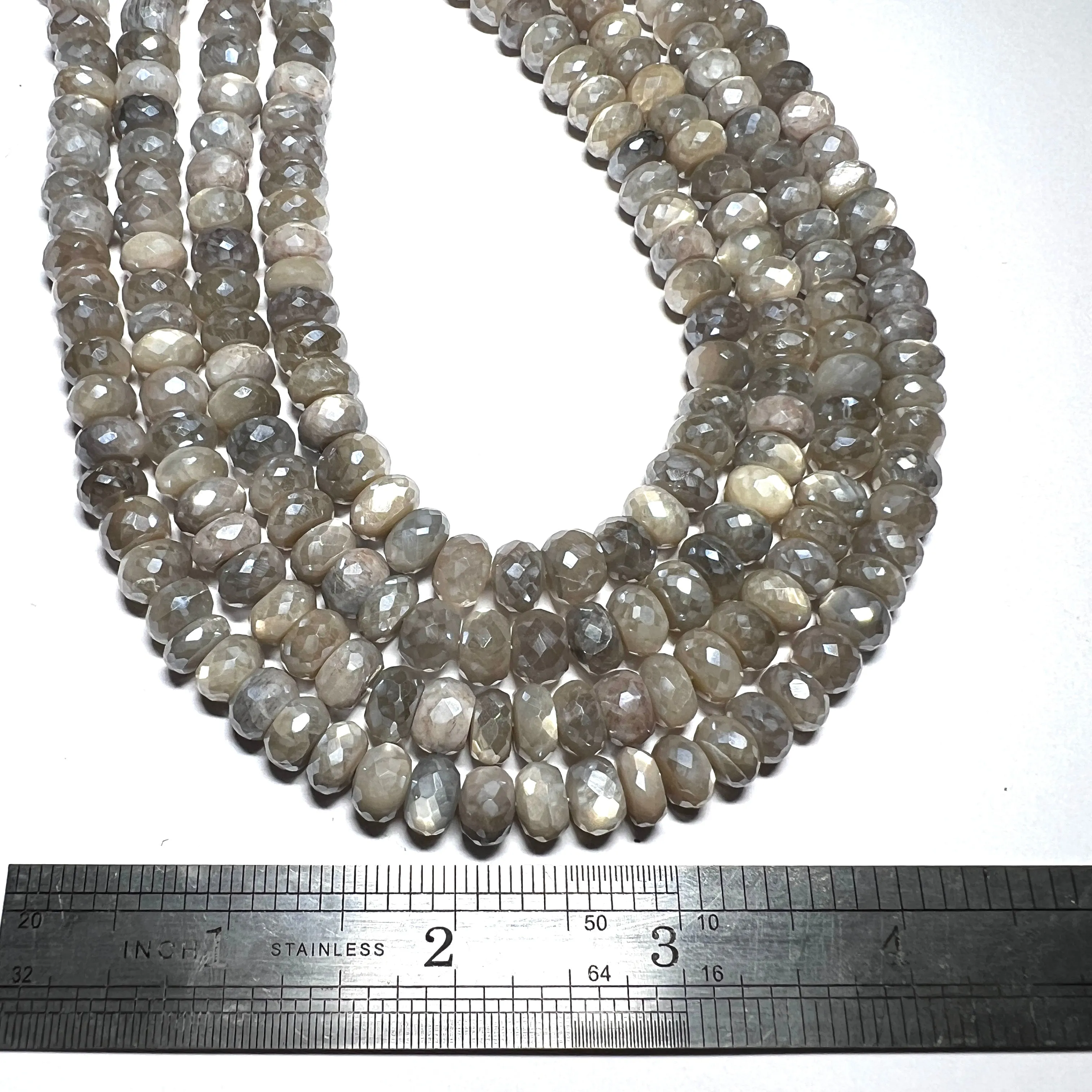 Natural Grey Moonstone -  Faceted  Rondelles