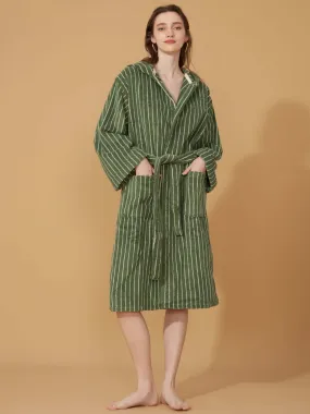 Organic Cotton Striped Bathrobe Green