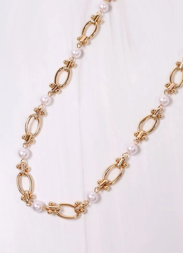 Page Pearl and Link Necklace GOLD