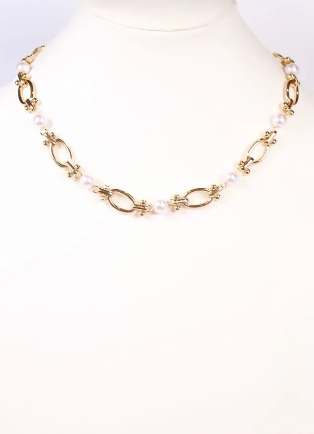 Page Pearl and Link Necklace GOLD