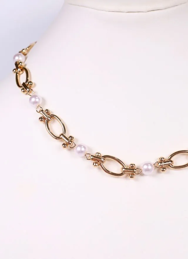 Page Pearl and Link Necklace GOLD