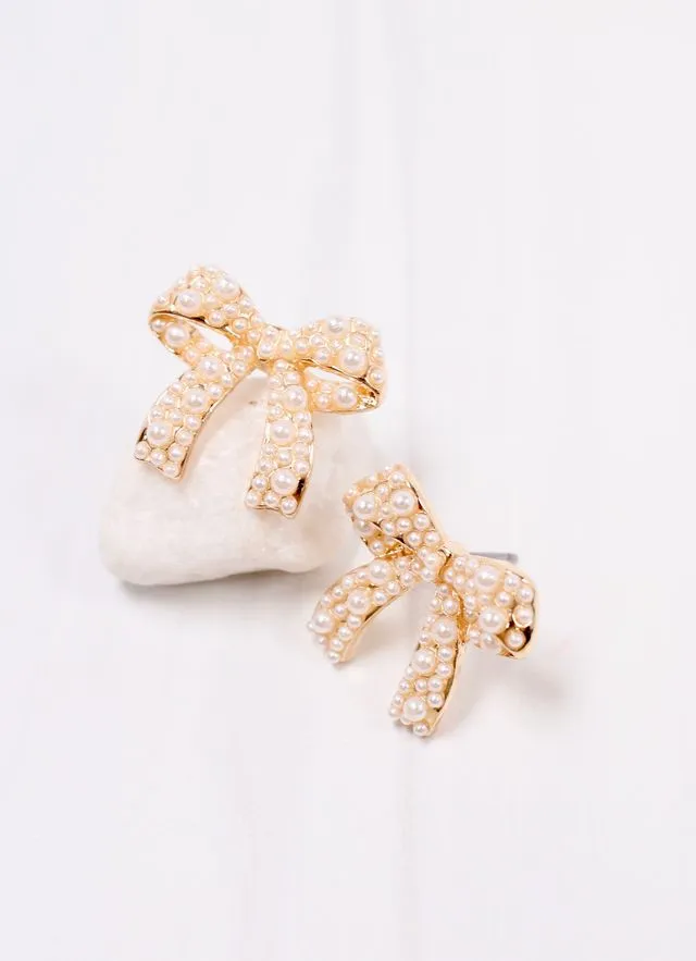 Paige Pearl Bow Earring GOLD