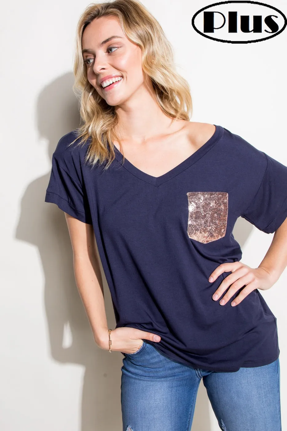 Plus Short Sleeve Sequin Tee