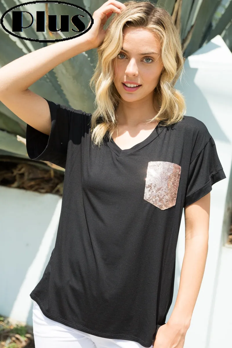 Plus Short Sleeve Sequin Tee