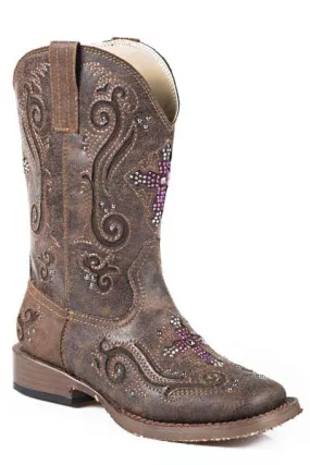 Roper Little Kid's Faith Cross Western Boot - Brown/Pink 09-018-1901-0098