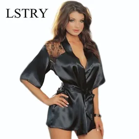 Satin Lace Kimono Sleepwear Robe Night Gown