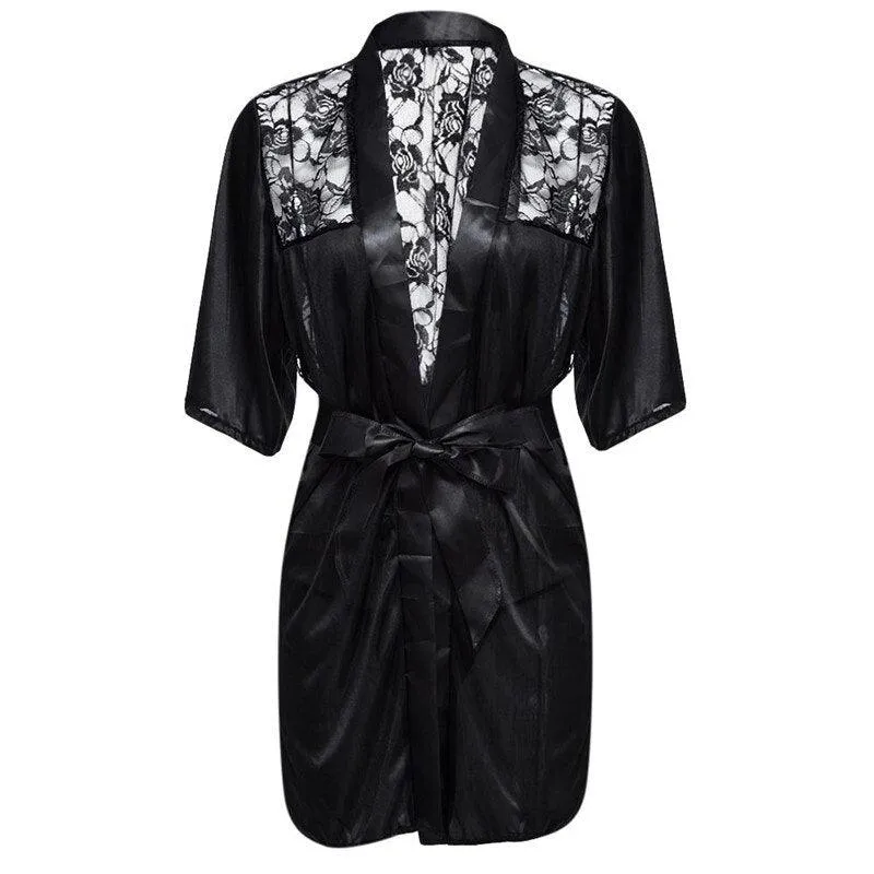 Satin Lace Kimono Sleepwear Robe Night Gown