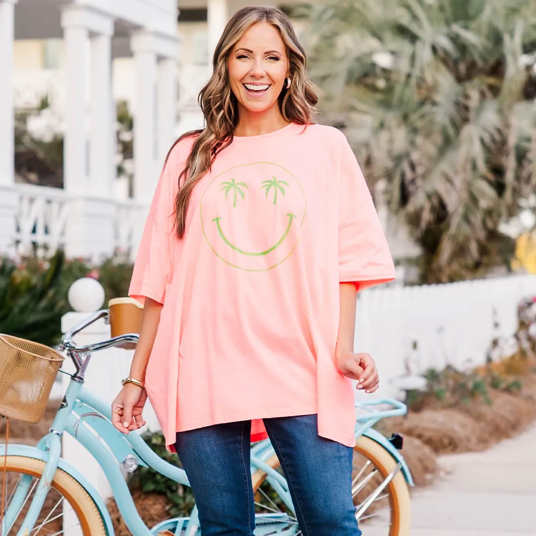 Seeing Palms Boyfriend Tee, Neon Coral Pink