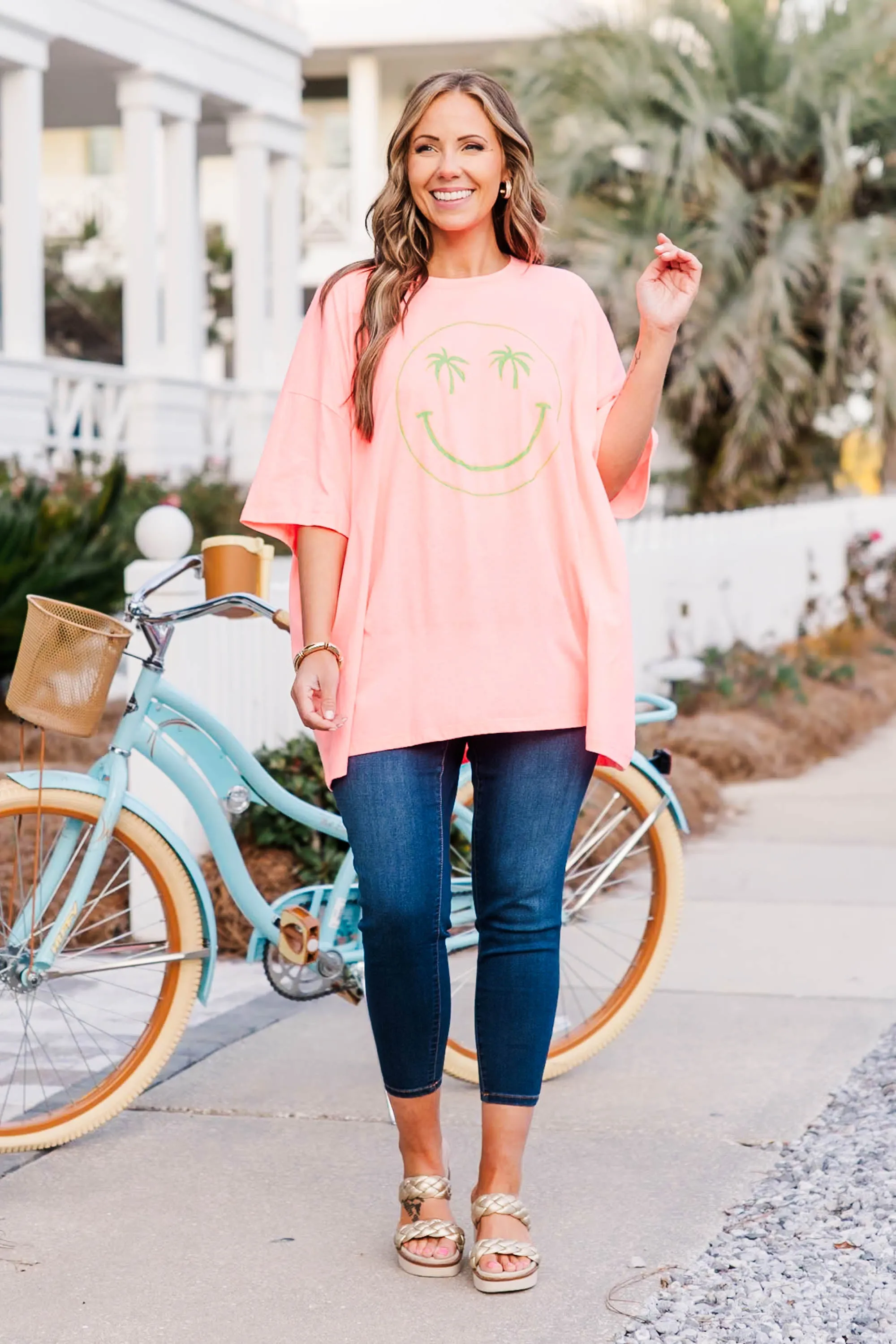 Seeing Palms Boyfriend Tee, Neon Coral Pink