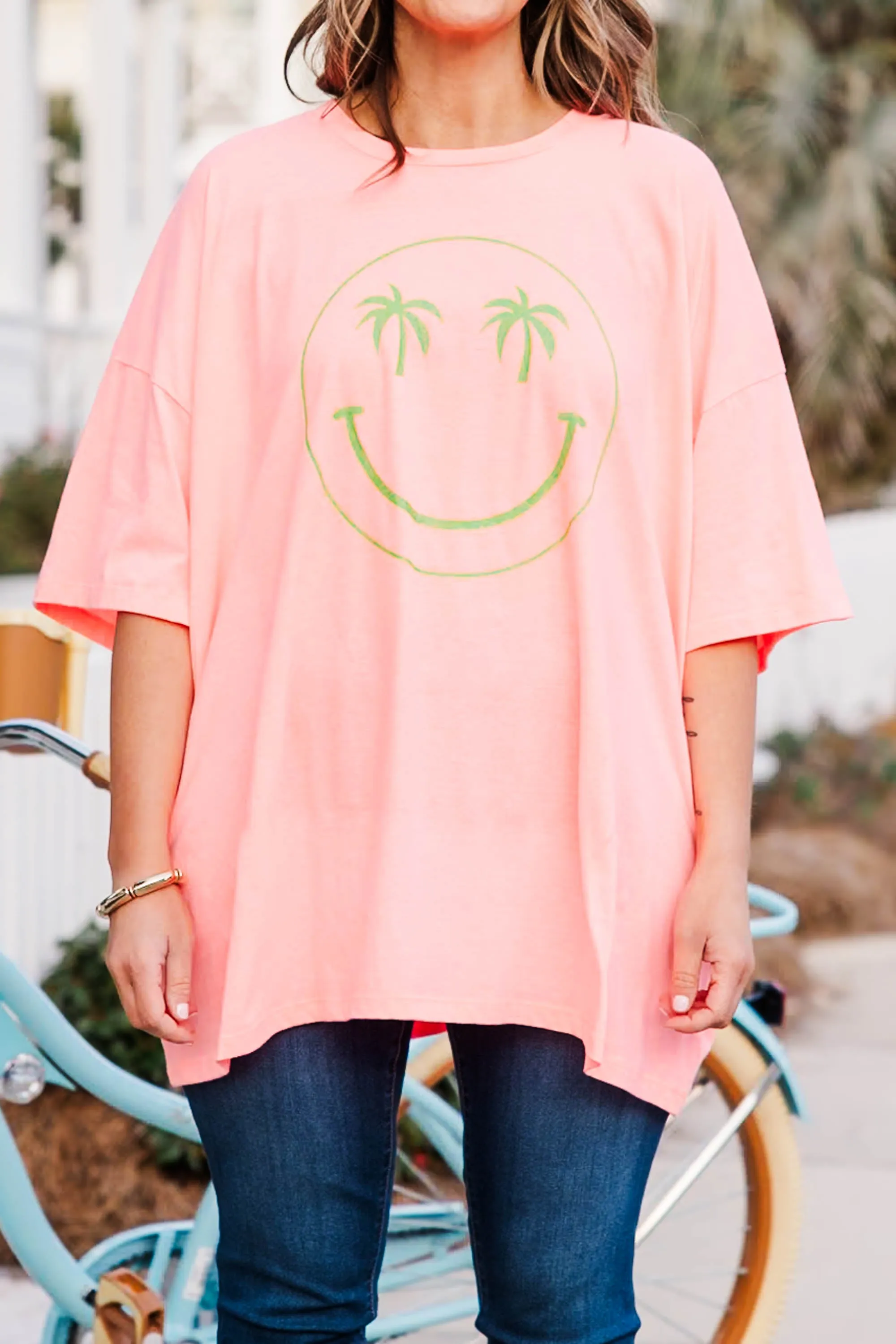 Seeing Palms Boyfriend Tee, Neon Coral Pink