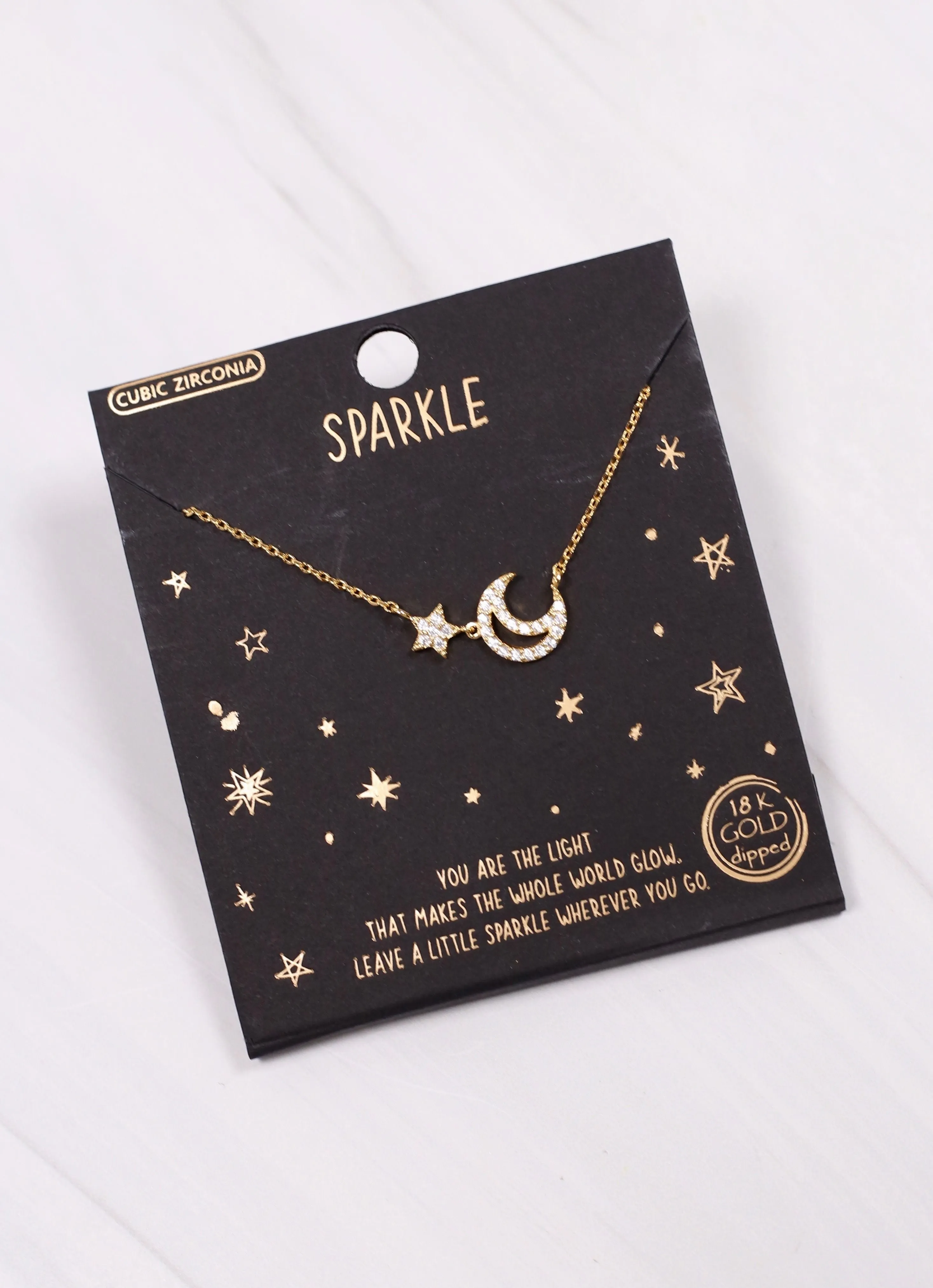 Sparkle Star & Moon Necklace GOLD