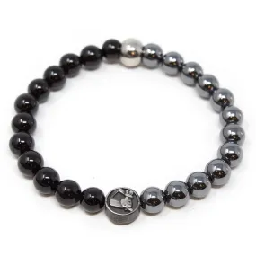 Stainless Steel Beaded Bracelet Horseshoe Black Grey