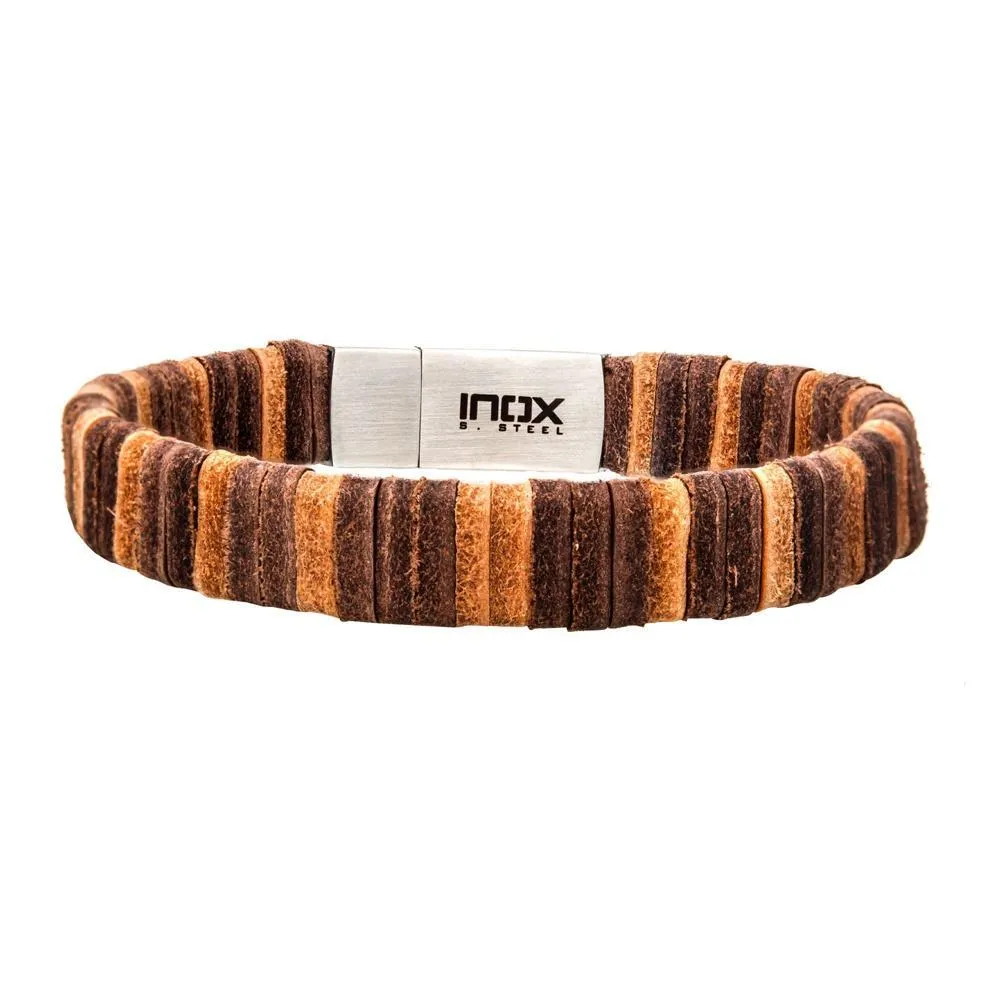 Stainless Steel Brown Leather Bracelet with Stainless Steel Clasp