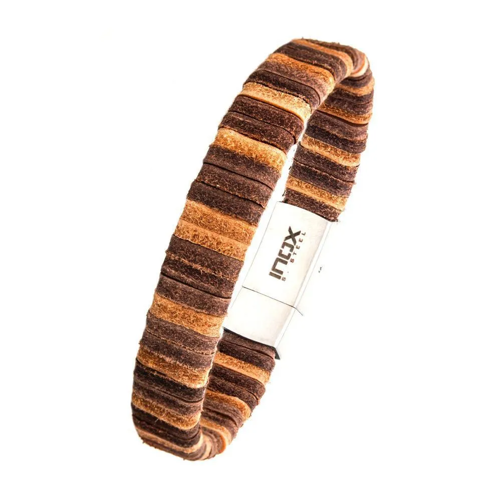 Stainless Steel Brown Leather Bracelet with Stainless Steel Clasp