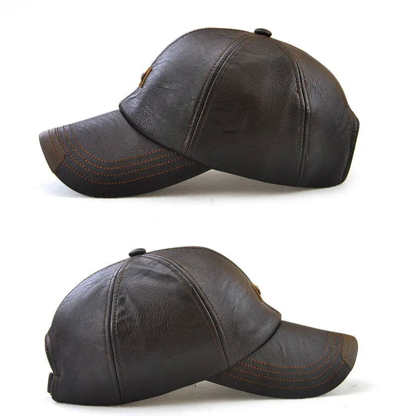 Synthetic Leather Adjustable Baseball Hip Hop Cap for Men and Women