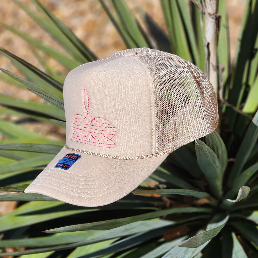 Tan & Pink Boot Stitch Cap