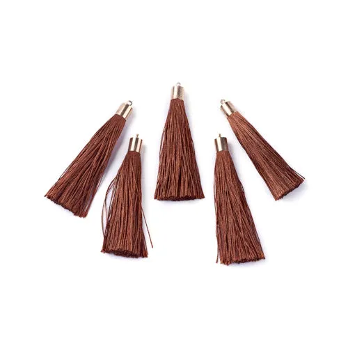 Tassels, Polyester, With Gold Cap, Saddle Brown, 58-65mm