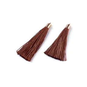 Tassels, Polyester, With Gold Cap, Saddle Brown, 58-65mm